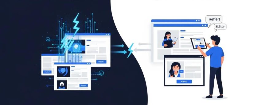 AI website creation process showcasing AI speed and human precision in website development