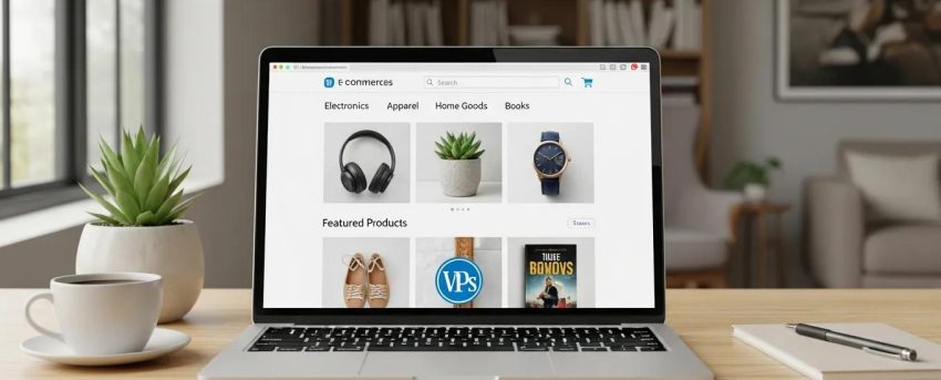 Modern e-commerce store setup on a laptop showcasing vibrant online shopping interface