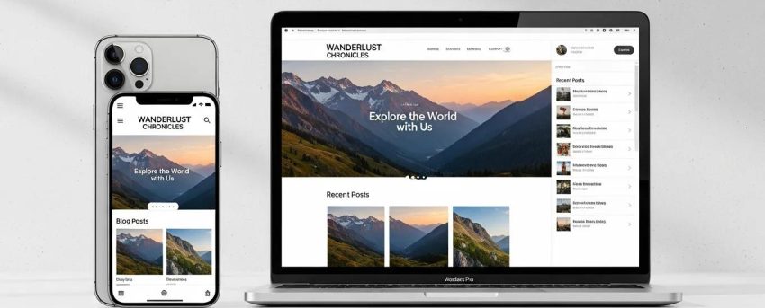 Responsive WordPress theme preview on mobile and desktop devices