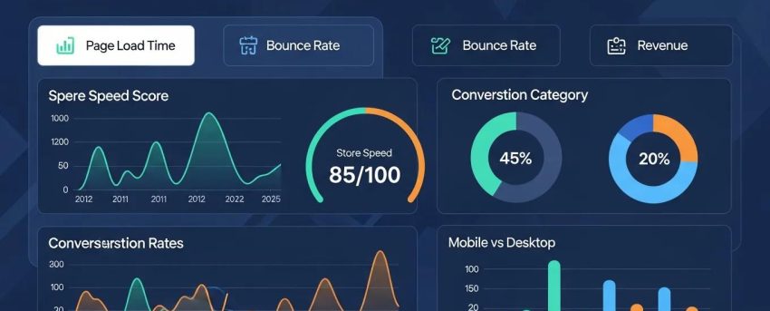 WooCommerce store optimization metrics dashboard showcasing speed and conversion data