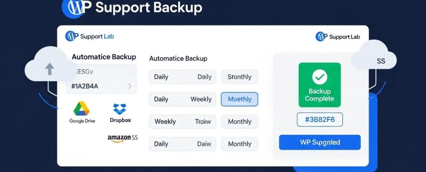 WordPress backup control panel with automated backup schedules and cloud storage connections