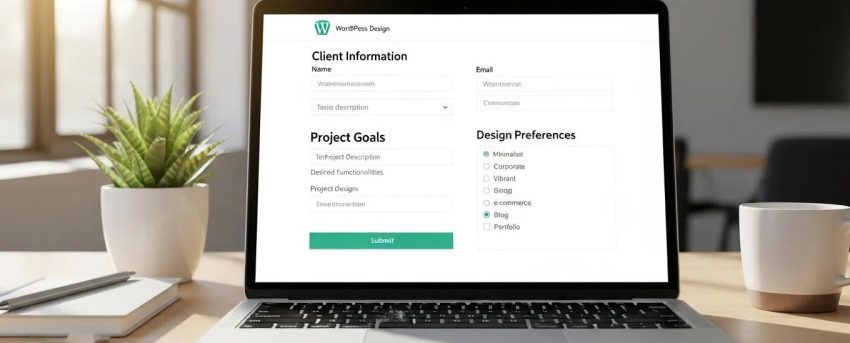 WordPress design questionnaire form template showcasing client intake sections