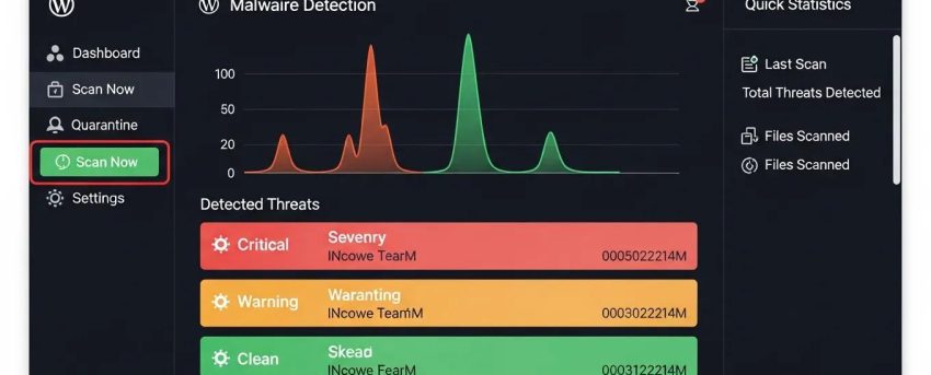 WordPress malware detection interface highlighting security scan results