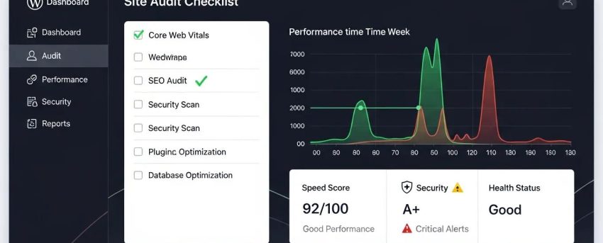 WordPress site audit checklist and performance overview dashboard