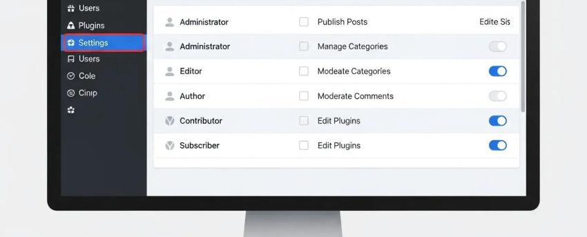 WordPress user role management dashboard illustrating various user roles and permissions